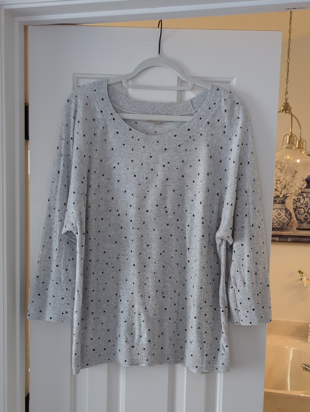 LOFT Light Gray Polka Dot Long Sleeve Top